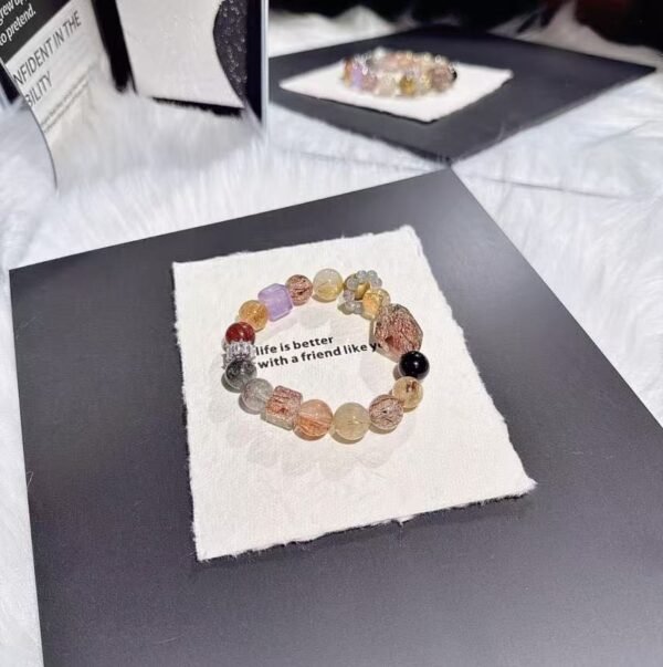 Golden Quartz Yellow Tower Quartz Black Gold Super Seven Red Resin Flower Bracelet Golden Quartz Yellow Tower Quartz Black Gold Super Seven Red Resin Flower Bracelet